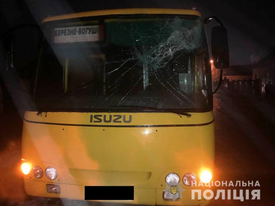 У Рівненському районі колода з вантажівки пробила бокове скло маршрутки