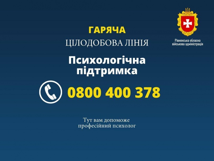 Понад 850 дзвінків надійшло на гарячу лінію психологічної підтримки на Рівненщині