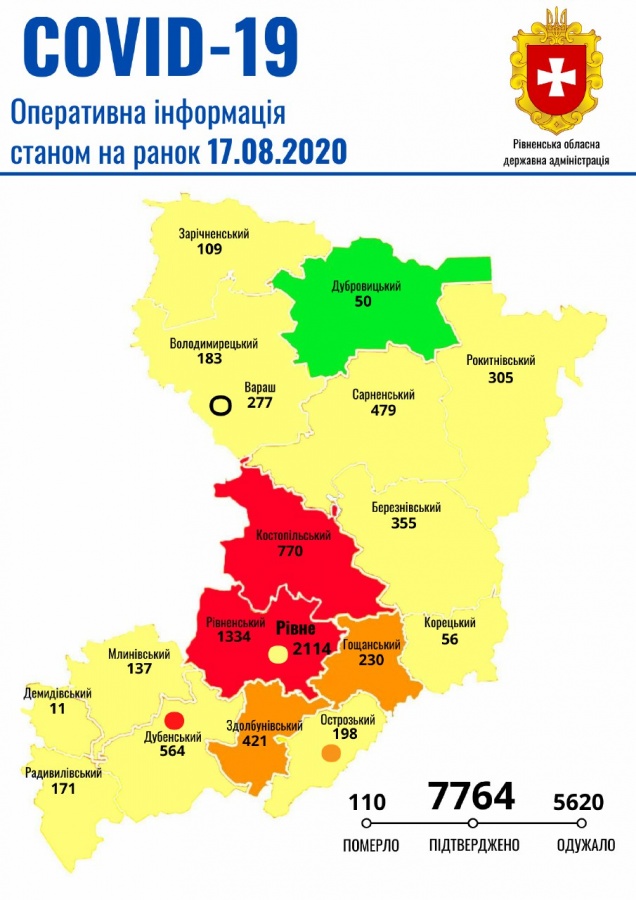 Відсьогодні Рівненщина житиме за новою картою карантинних зон